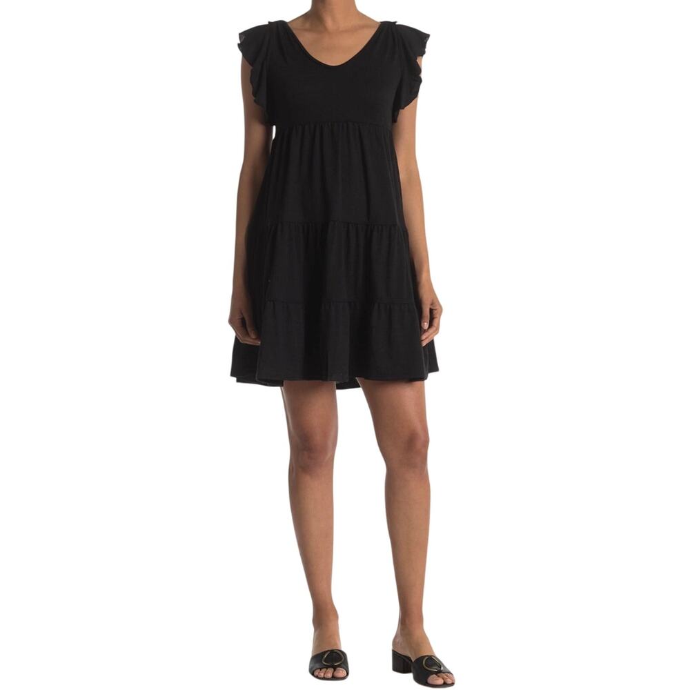 Max Studio Ruffle Cap Sleeve Tiered Jersey Dress, Black, Plus Size 1X, NWT